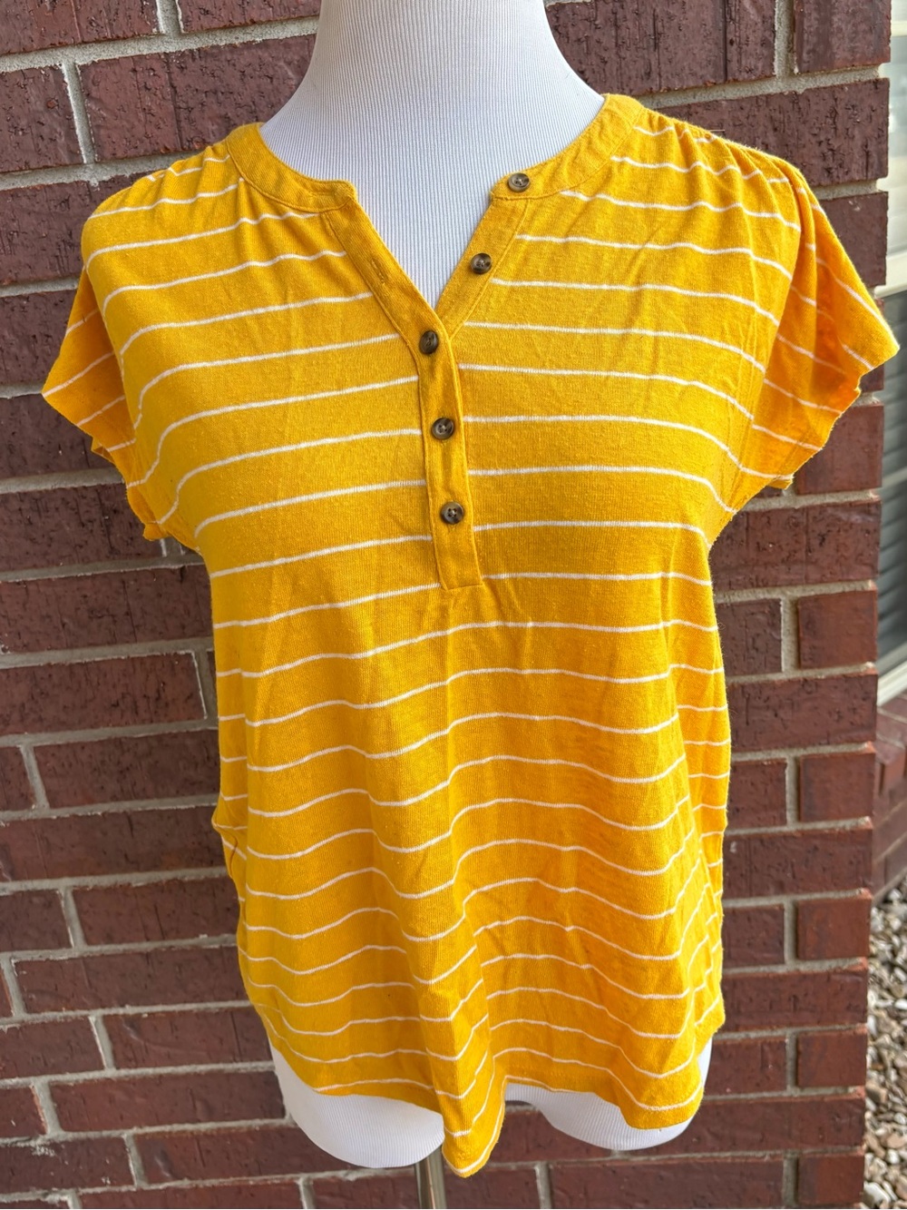 Old Navy Yellow Striped Henley Tee